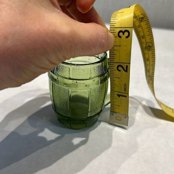 Vtg Barrel Shot Glass Toothpick Holder Mini Green MCM Keg Beer Mug - Picture 4 of 4